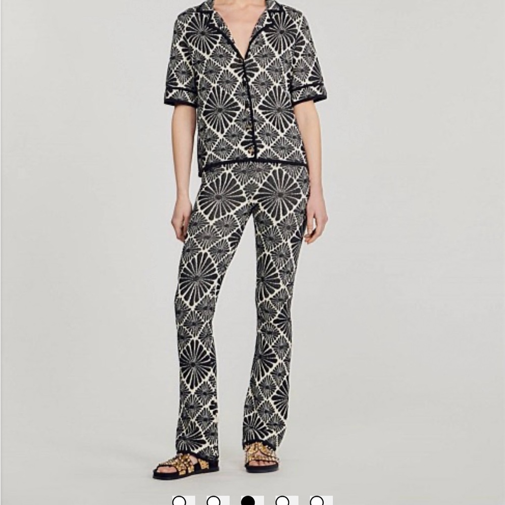 Sandro Monochrome Knit Pattern Pants